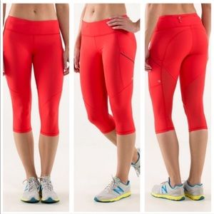 Lululemon Run Mod Moves Crop Love Red Cropped Leggings